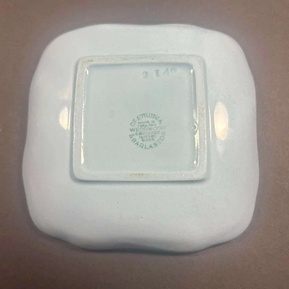 Wedgwood Trinket Dish Blue Embossed Queens Ware Neoclassical Square Vintage 4.5